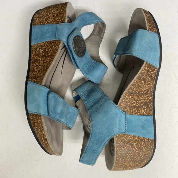 Abeo Una Blue Leather Wedge Sandal Shoes Size 7.5 - Picture 6 of 17